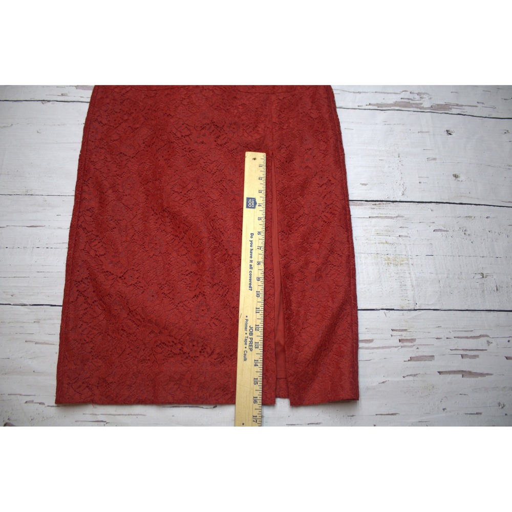 J.Crew Lace Midi Skirt Rust Red Pencil Front Slit 4 Holiday Wedding Guest - Picture 7 of 9